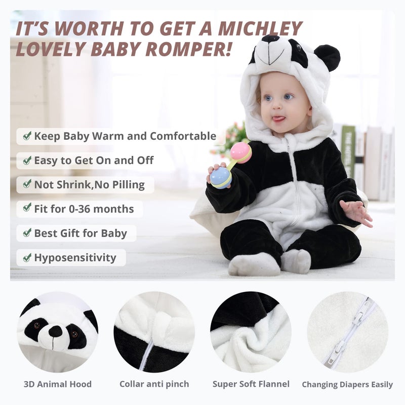 MICHLEY Unisex Baby Costume Winter and Autumn Flannel Romper for 6-12 Months, Animal Cosplay Jumpsuit Black Size 80 - Image 2